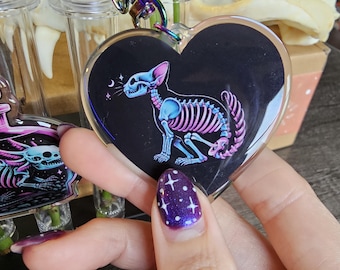 Neon Cat- Double-Sided Epoxy Keychain with iridescent star clasp, 2.5 inches (wide)