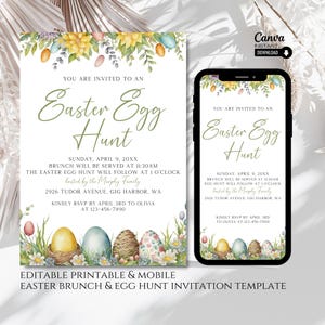 Editable Easter Egg Hunt Invitation: Printable & Mobile Invite (Canva Template)