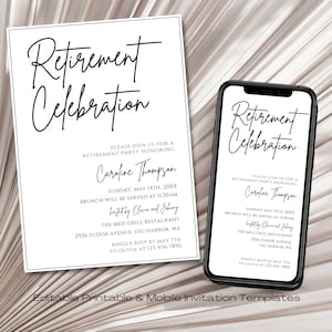 Minimalist Retirement Party Invitation Template: Printable & Mobile Evite (Canva)