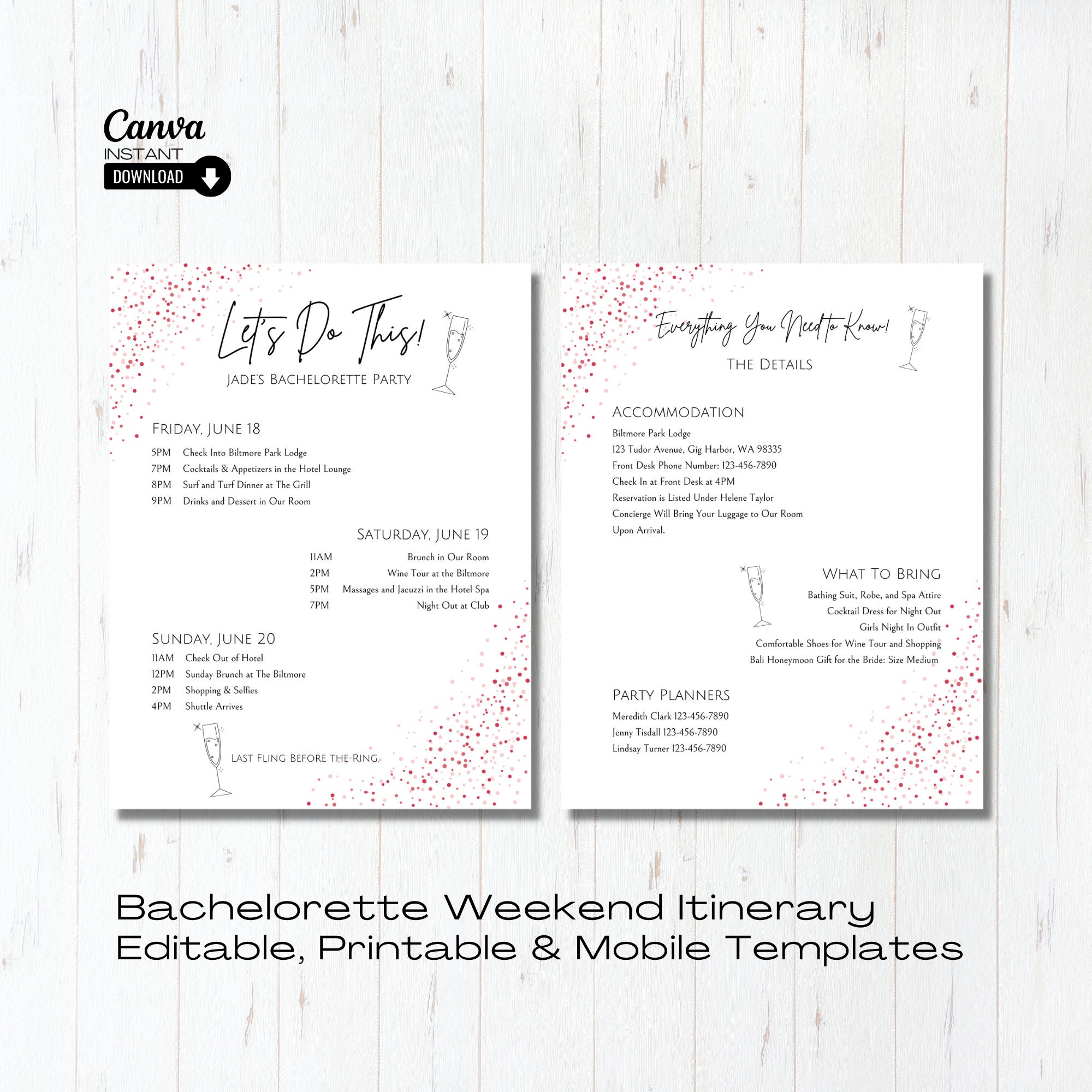 Printable Bachelorette Party Itinerary Template Printable Bachelorette