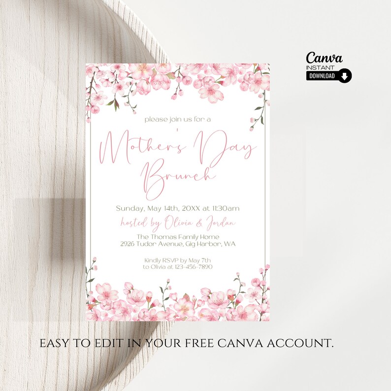 Editable Mothers Day Brunch Invitation, Printable Mother's Day Brunch ...
