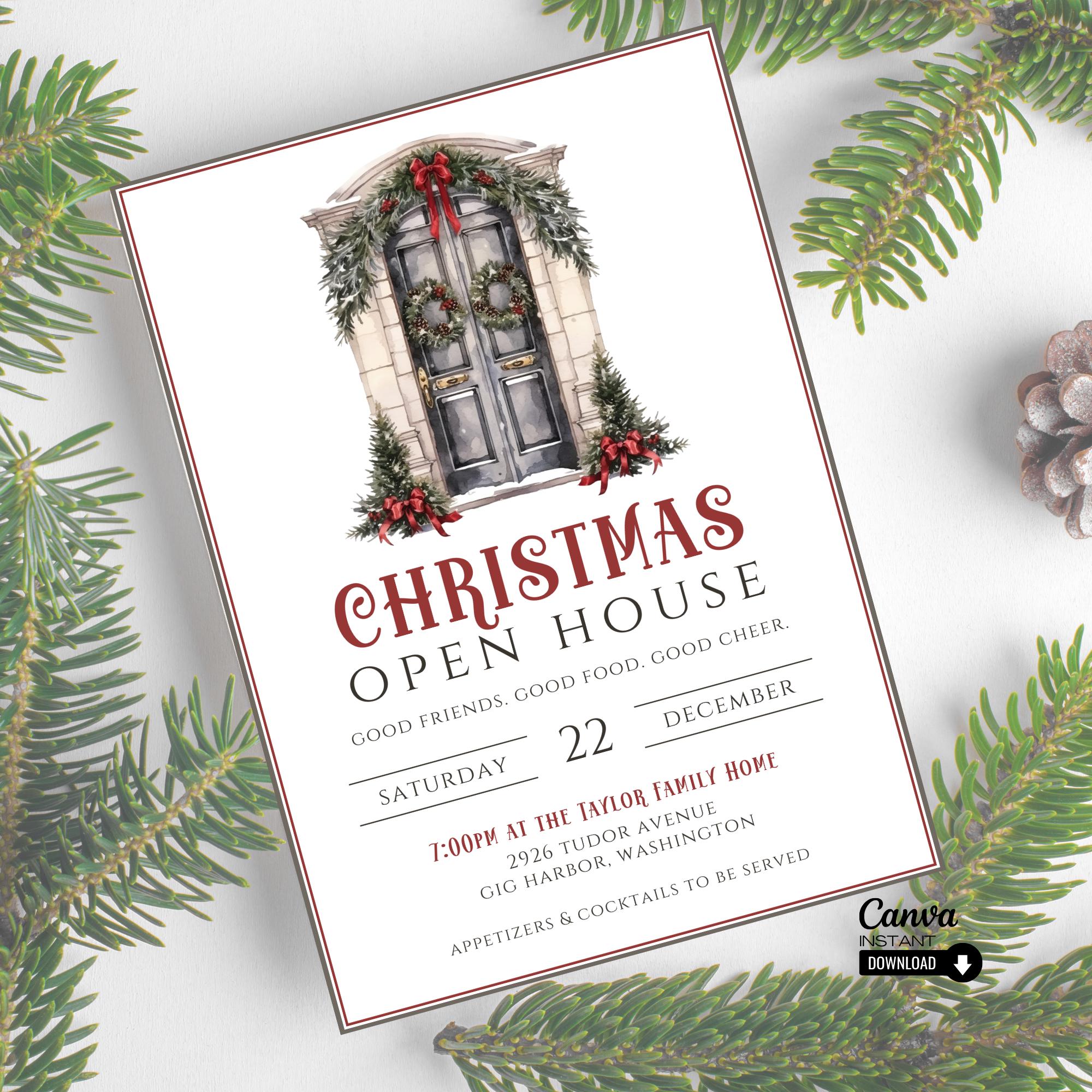 Editable Christmas Open House Invitation: Watercolor Holiday Party ...