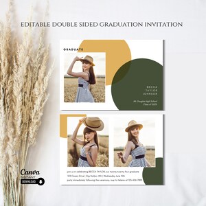 Editable Graduation Party Invitation Template: Modern Boho Design (Canva)