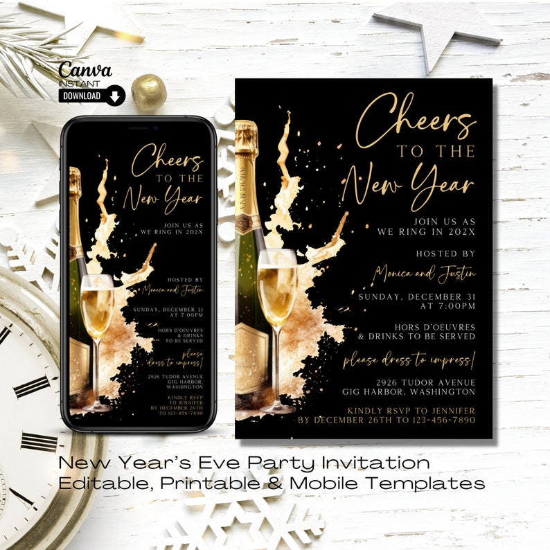 Editable New Years Eve Party Invitation Template Printable - Etsy