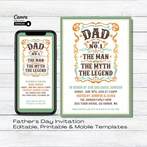 Editable Fathers Day Invite, Printable Father&#39;s Day BBQ Invitation, Instant Download Mobile Father&#39;s Day Party Brunch Invite Template
