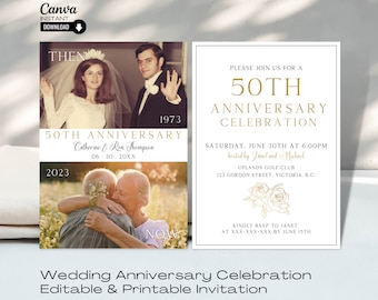 Modello di invito per il 50° anniversario: Golden Celebration (Canva modificabile, stampabile)