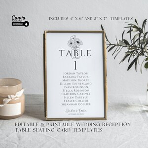 Table Seating Chart Card Template, Wedding Seating Chart Printable Cards, Table Seating Cards, Minimalist Seating Card Editable, Canva
