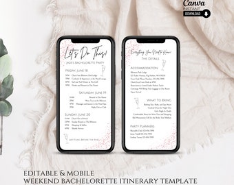 Electronic Bachelorette Party Itinerary Template: Textable Weekend Invitation (Digital Download)