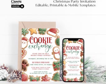 Editable Christmas Cookie Exchange Invitation Template (Digital Download)