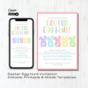 Editable Easter Egg Hunt Invitation: Watercolor Bunny (Printable & Mobile)