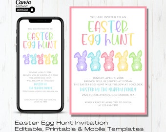 Editable Easter Egg Hunt Invitation: Watercolor Bunny (Printable & Mobile)
