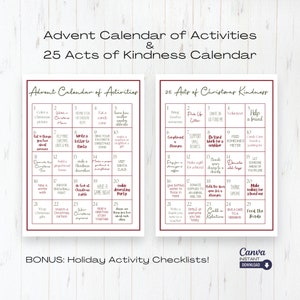 Christmas Acts of Kindness Calendar Printable, Editable Advent Calendar of Activities, Christmas Calendar, Advent Calendar, Canva Template