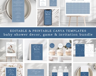 It's a Boy Baby Shower Invitation & Games Bundle (Canva Template)