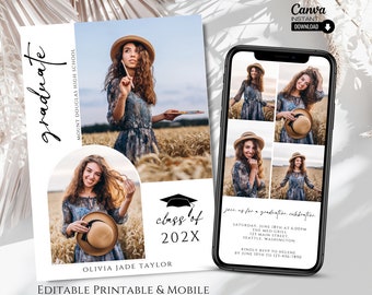Modern Photo Graduation Invitation Template: Printable & Mobile