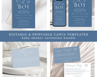 Blue Baby Shower Invitation Bundle: Editable Canva Template (Digital)