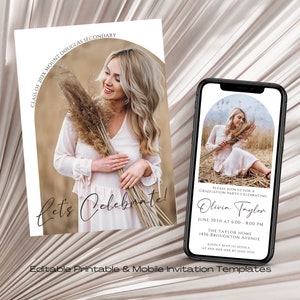 Modern Graduation Party Invitation: Editable Evite Template (5x7, Digital Download)