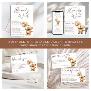 Teddy Bear Baby Shower Invitation Bundle: Neutral Canva Template