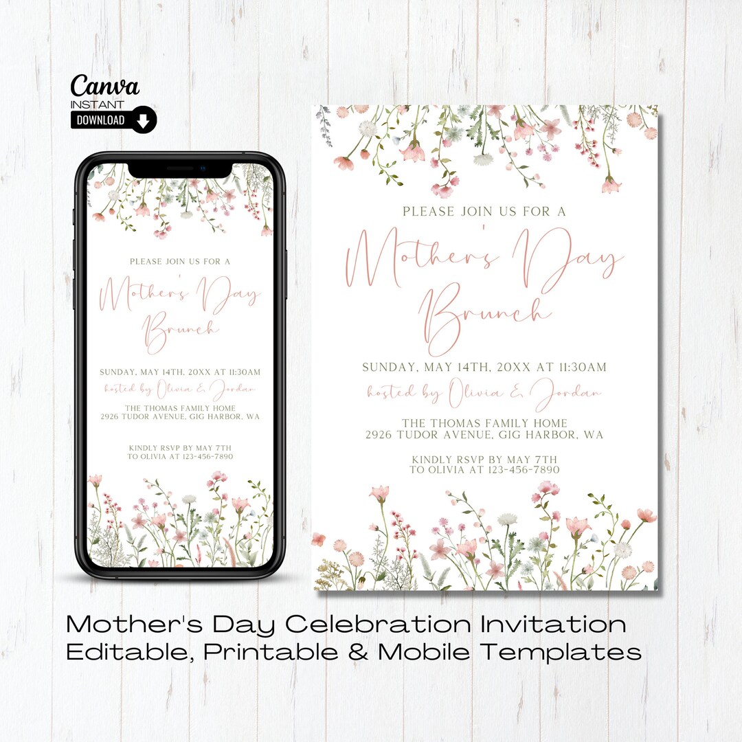 Editable Mothers Day Brunch Invitation, Printable Mother's Day Brunch ...