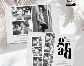 Modern Graduation Party Invitation Template: Photo Collage, Printable Canva Invite