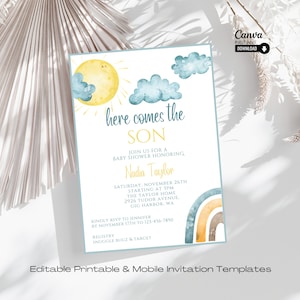 Here Comes the Son Baby Shower Invitation: Sunshine Theme (Canva Template)