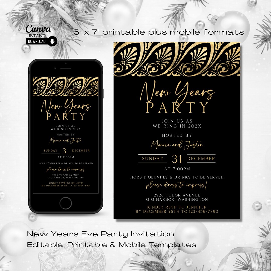 Editable New Years Eve Party Invitation Template Printable - Etsy