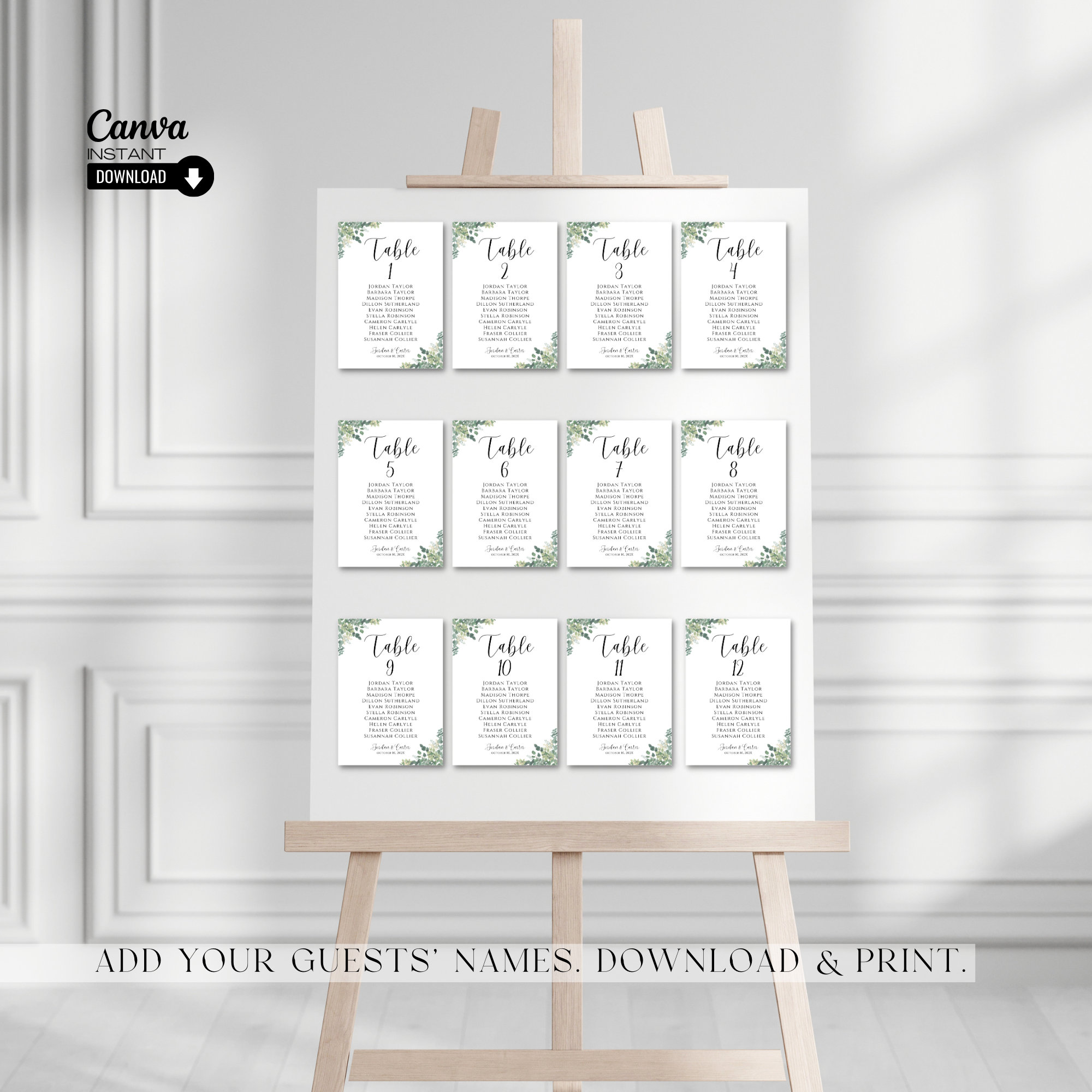 Table Seating Chart Card Template Wedding Seating Chart Etsy