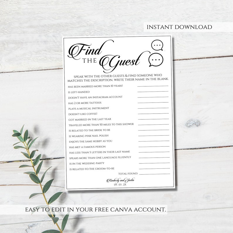 Editable Bridal Shower Game, Printable Get to Know You Game, Minimalist ...