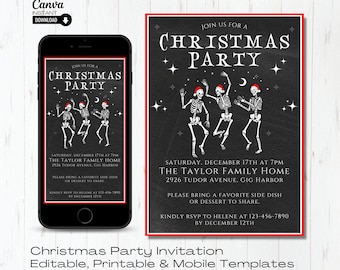 Christmas Invitation Printable, Editable Christmas Party Invite, Mobile Christmas Invitation, Mobile Holiday Party Invite, Instant Download