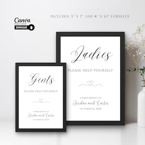Ladies Bathroom Sign Template, Gentlemen Bathroom Sign Template, Wedding Bathroom Basket Sign, Modern, Minimalist, Instant Download,