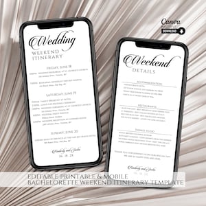 Editable Minimalist Wedding Itinerary, Printable Modern Wedding Timeline Template, Digital Wedding Weekend Planner Canva Template, Schedule