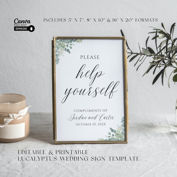 Please Help Yourself Wedding Table Sign, Help Yourself Wedding Sign, Wedding Decor, Help Yourself Bridal Shower Decor, Instant Download