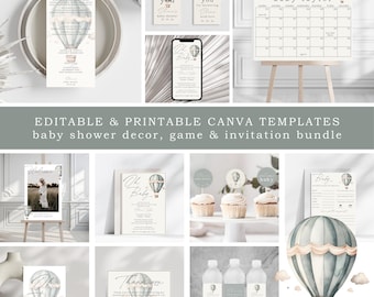 Neutral Baby Shower Bundle: Invitation, Games, Decor (Canva Template)