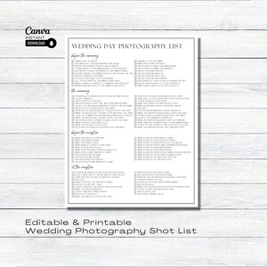 Editable Wedding Photography Checklist, Photographer Form, Printable Wedding Photo Checklist, Editable Photography Shot List Template, Canva