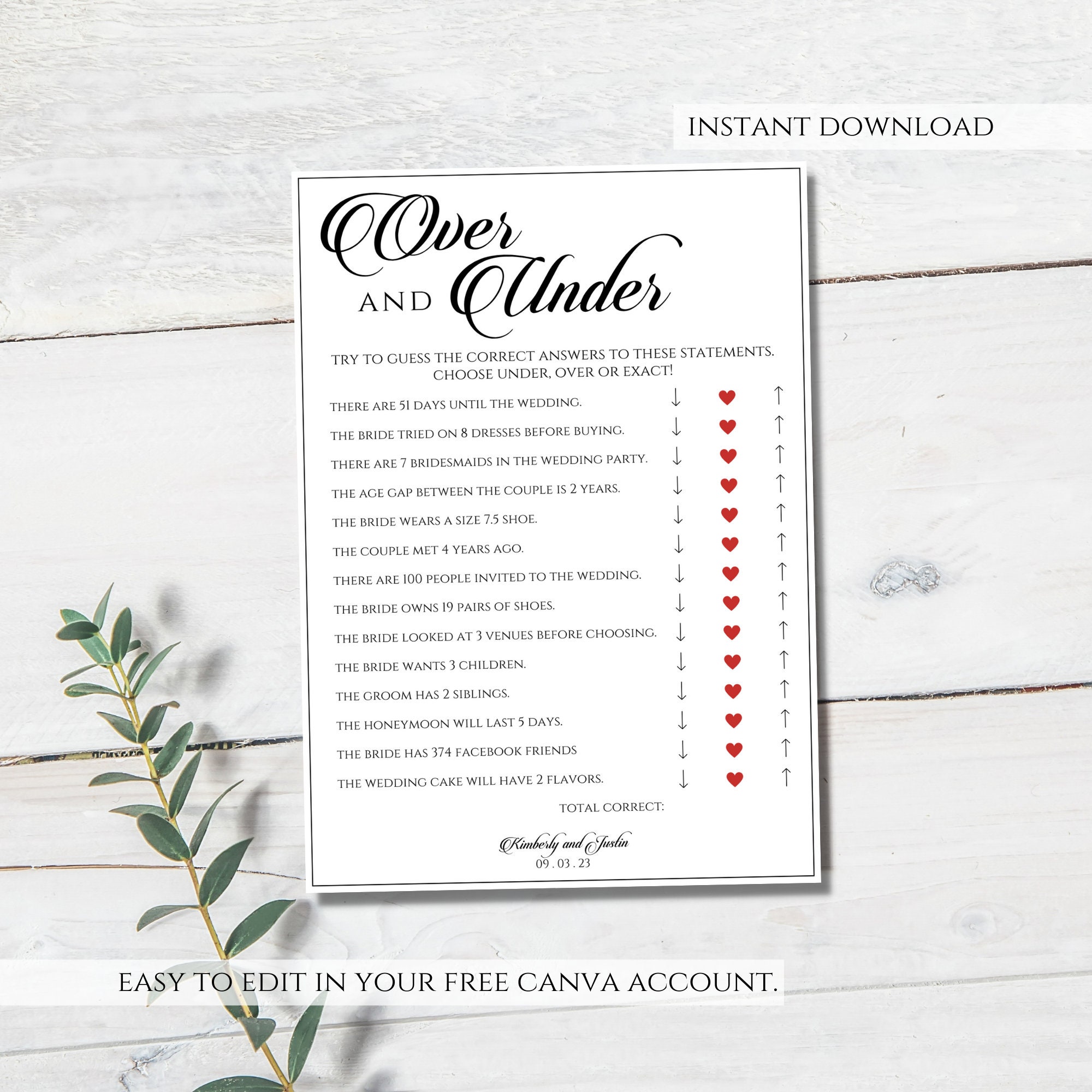 Editable Minimalist Bridal Shower Game, Printable Modern Bridal Trivia