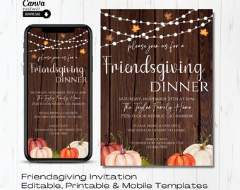 Friendsgiving Invitation, Thanksgiving Invitation Template, Thanksgiving Invite, Thanksgiving Evite, Thanksgiving Invitation, Friendsgiving