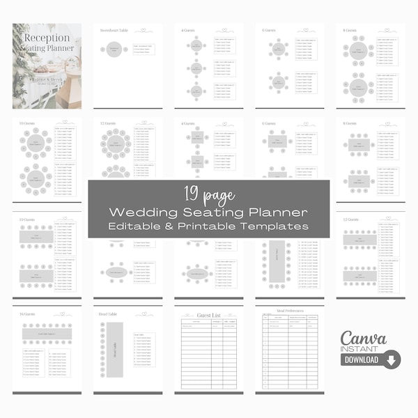 Editable Wedding Seating Chart Planner, Printable Seating Plan, Seating Arrangement, Wedding Table Plan, Wedding Reception Planner, Canva