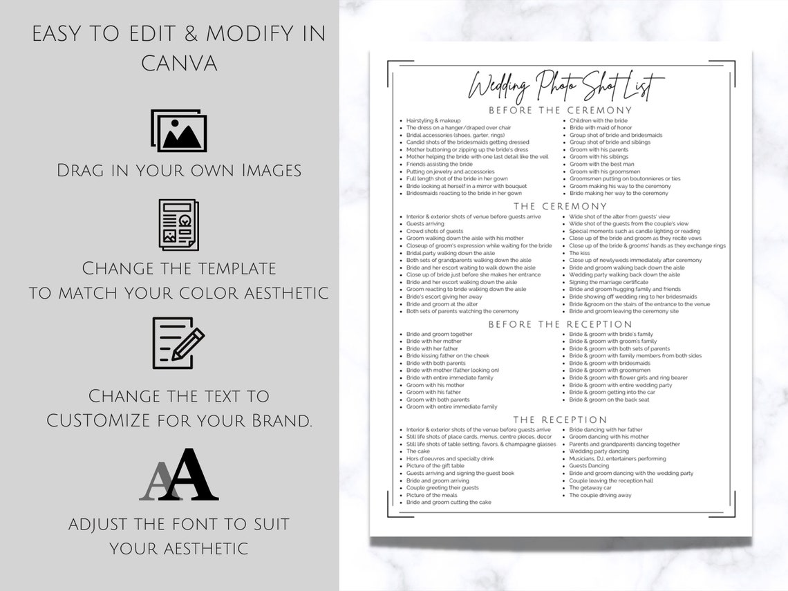 Editable Wedding Photography Checklist Photographer Form - Etsy