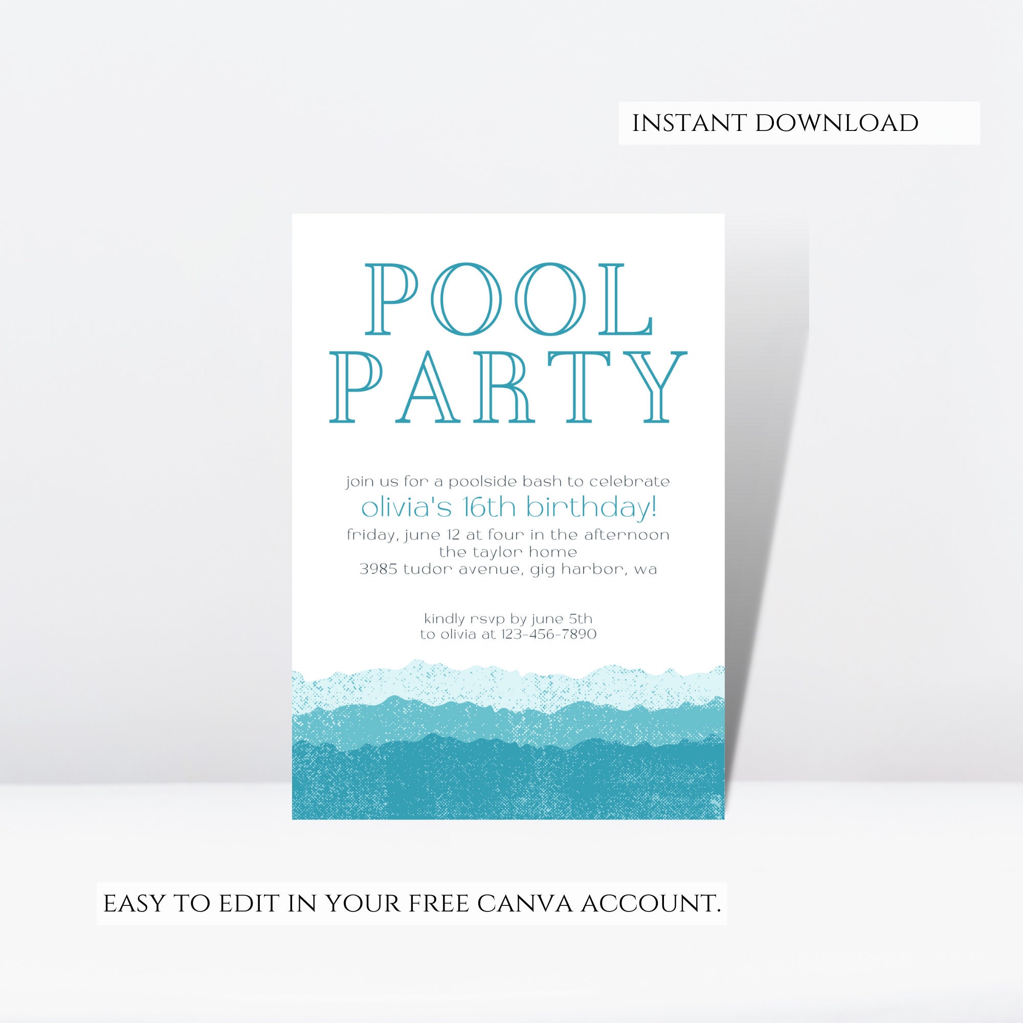 Editable Pool Party Invite, Printable Pool Party Birthday Invitation ...