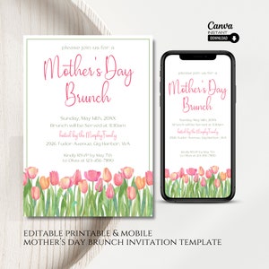 Editable Mothers Day Brunch Invitation, Printable Mother&#39;s Day Brunch Invite, Mobile Mothers Day Invitation Template, Editable Invitation