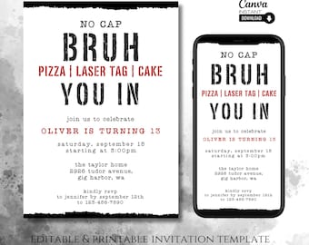 Editable Bruh Birthday Invitation: Tween/Teen Boy Party (Printable & Mobile)