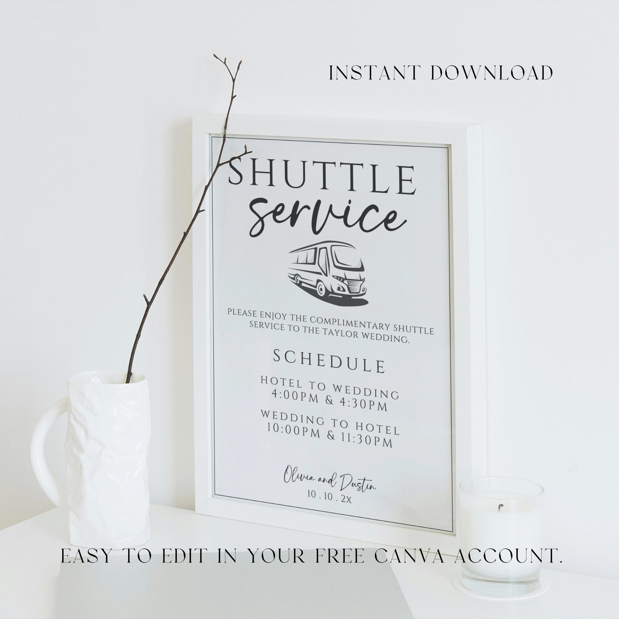 Wedding Shuttle Service Sign Template: Editable Printable (canva) - Etsy