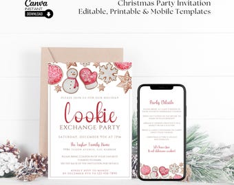 Editable Christmas Cookie Exchange Invitation Template (Digital Download)