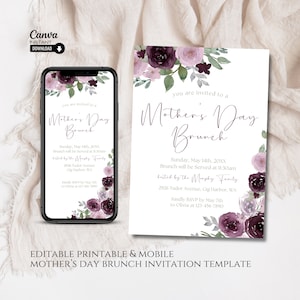 Editable Mothers Day Brunch Invitation, Printable Mother&#39;s Day Brunch Invite, Mobile Mothers Day Invitation Template, Editable Invitation