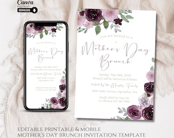 Editable Mother's Day Brunch Invitation: Watercolor Floral (Printable & Mobile)