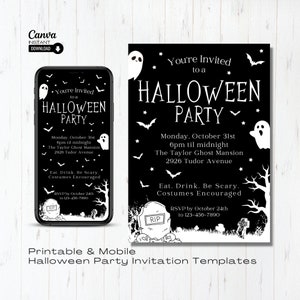 Editable Halloween Party Invitation Template: Printable & Digital Evite (Canva)