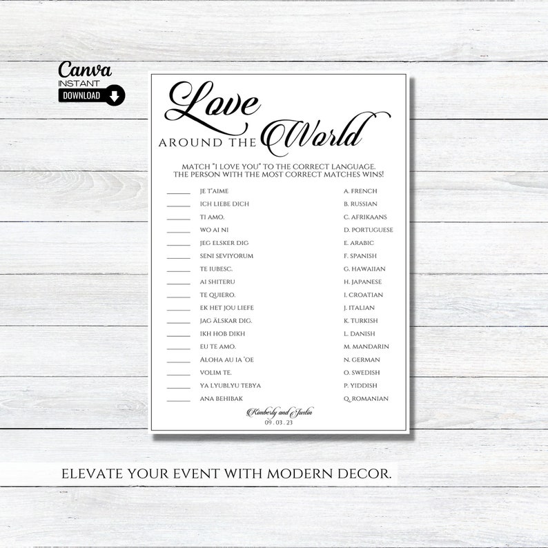 Editable Around the World Wedding Shower Game Printable I Etsy