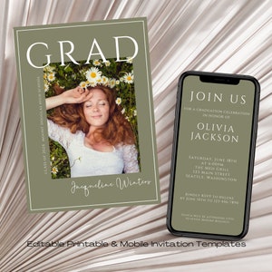 Modern Graduation Photo Invitation Template: Printable Announcement Evite (Canva)