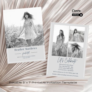 Editable Graduation Party Invitation, Printable Graduation Announcement Template, Graduation Invitation, Modern Graduation Invitation, Canva