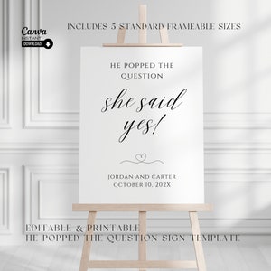 He Popped The Question Wedding Sign: Minimalist Engagement Decor (Instant Download)