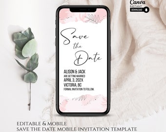 Electronic Save The Date Template: Modern Smartphone Wedding Invite (Canva)